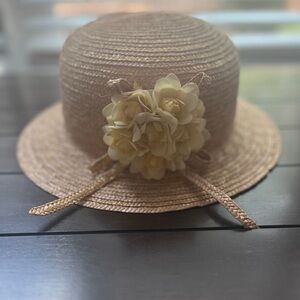 Tan and Yellow Summer Hat with Flower Accent